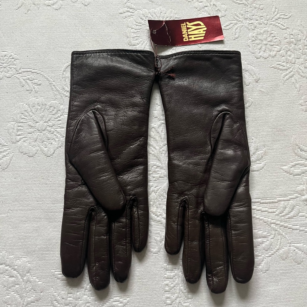 NWT Daniel Hays Brown Genuine Lambskin Rabbit Fur Lined Gloves SMALL Vintage